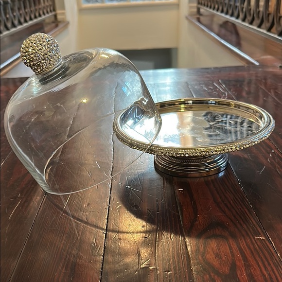 Nicole Miller Silver Cake Stand with Glass Dome - Picture 2 of 4